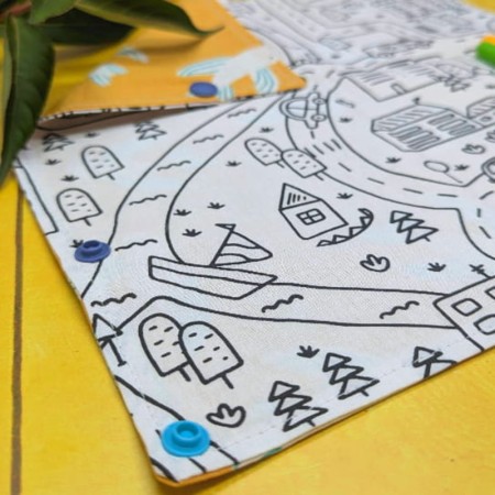 Coloriage lavable nomade avec motif de paysage de ville