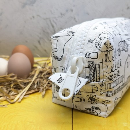 Fermture éclair de la Trousse réversible à colorier avec des motifs d'animaux de la ferme