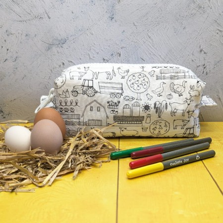 Coloriage de la Trousse réversible à colorier avec des motifs d'animaux de la ferme