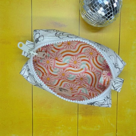 Extérieur de la trousse réversible à colorier avec tissu fleurs