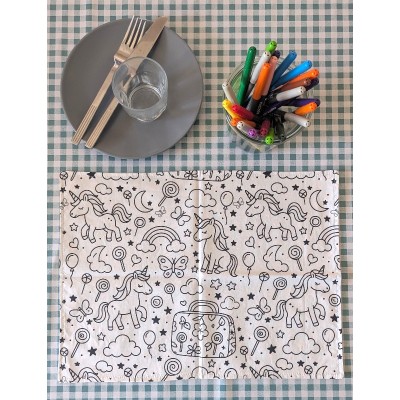 set de table à colorier lavable la sardine verte motif licornes